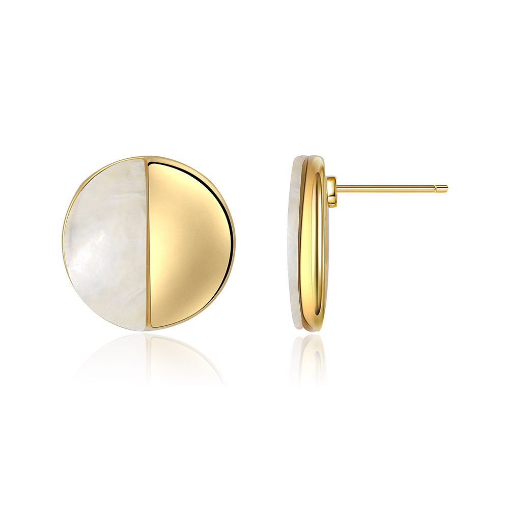 A detailed look at the mother-of-pearl inlay on the Half Disc Shell Earrings