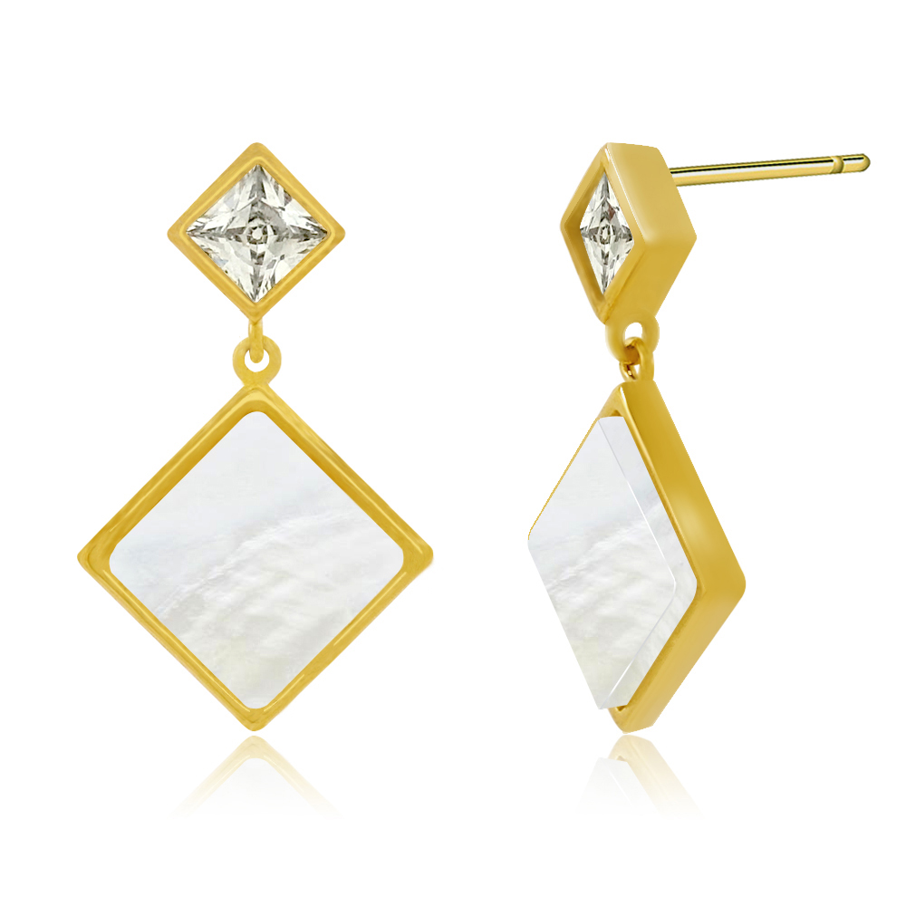 A pair of Square Shell Drop Post Earrings shown together