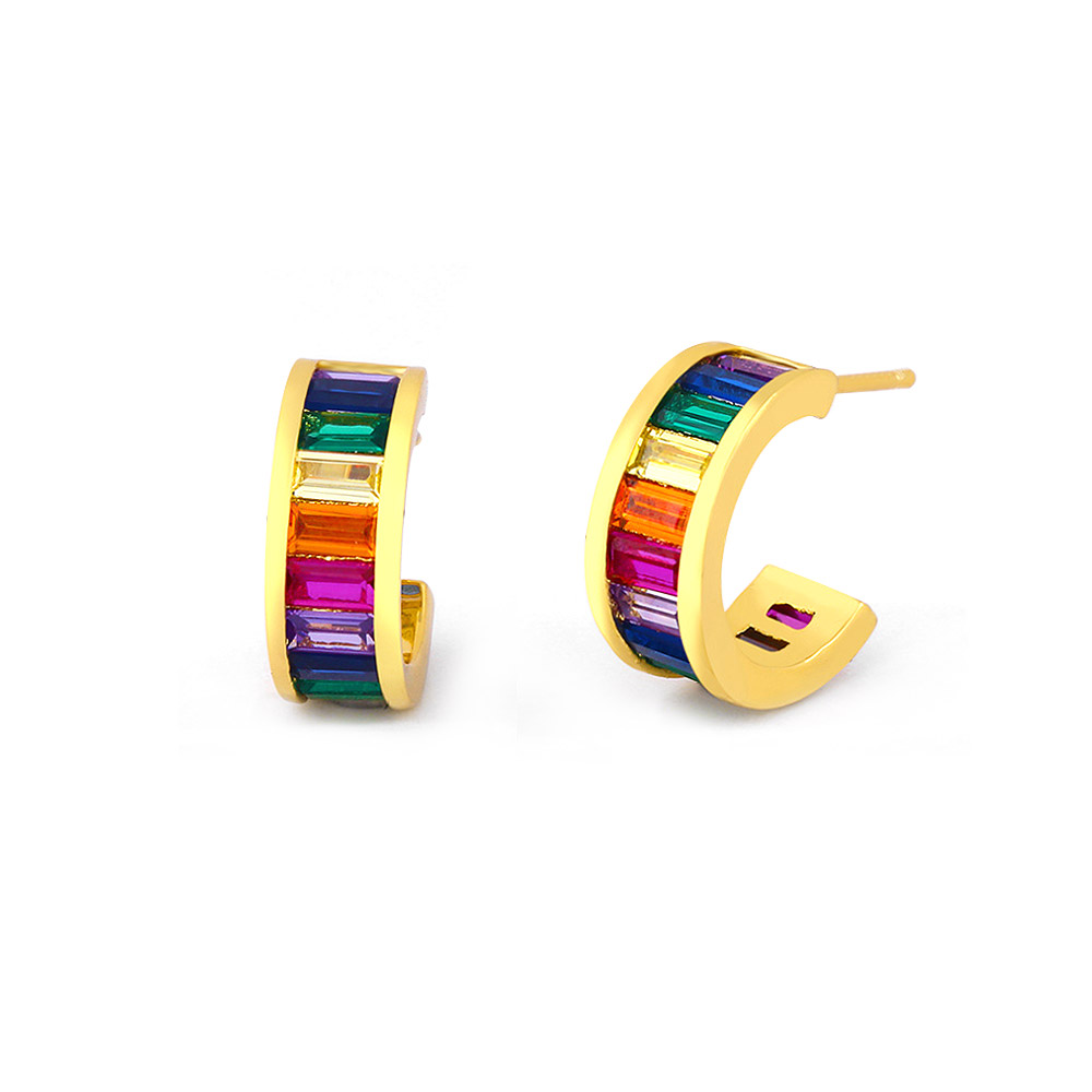 Detailed view of the Rainbow CZ Mix Color Hoop Earrings