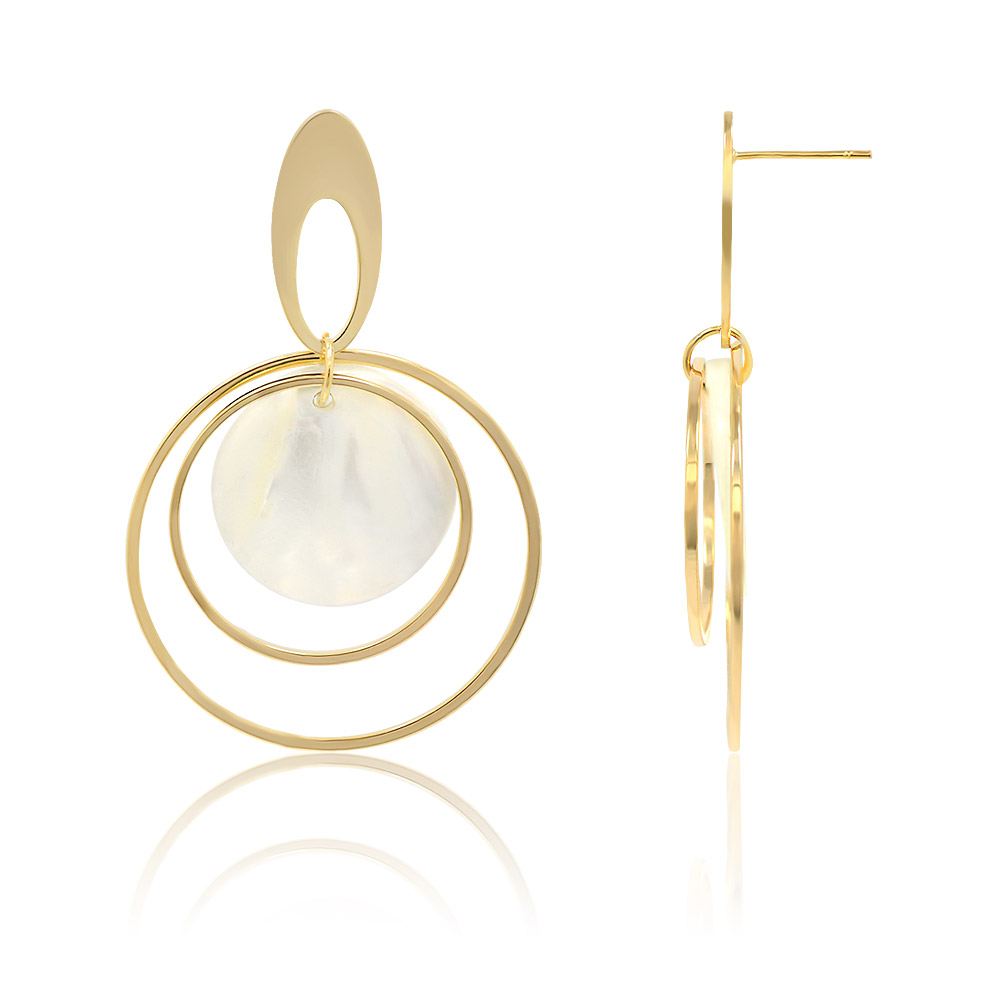 Detailed view of the White Shell Round Disc Hoop Earring