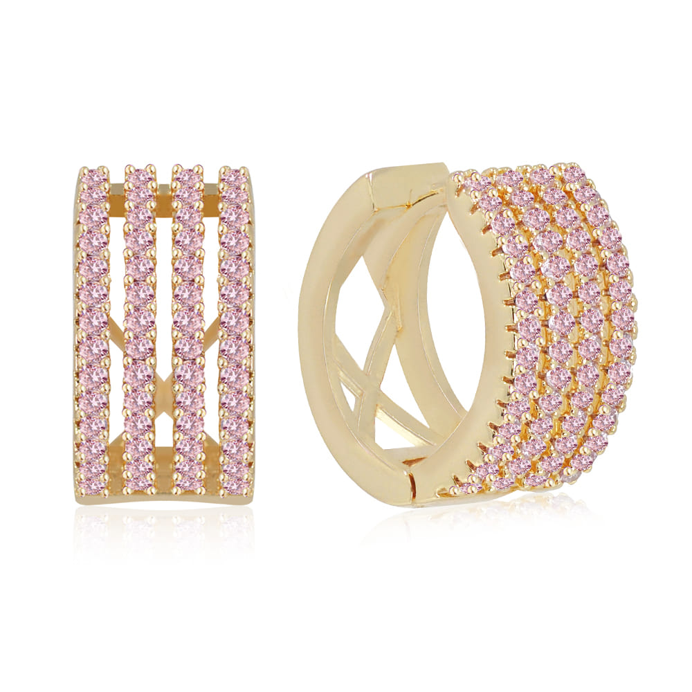 Detailed view of the Brick Road Huggie earring's pave setting