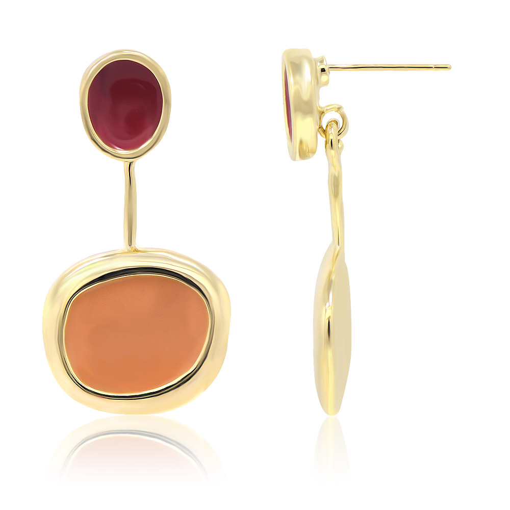 Detailed view of the two-tone enamel earrings