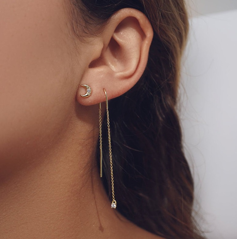 Model wearing the 925 Sterling Silver Threader Drop Wedding Earrings