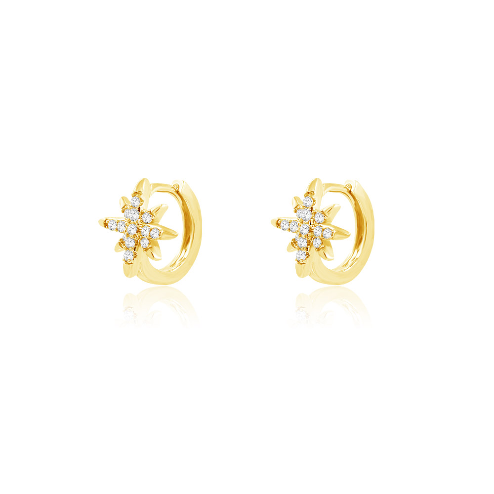 A detailed close-up of the gold star stacking earrings showcasing the cubic zirconia stones