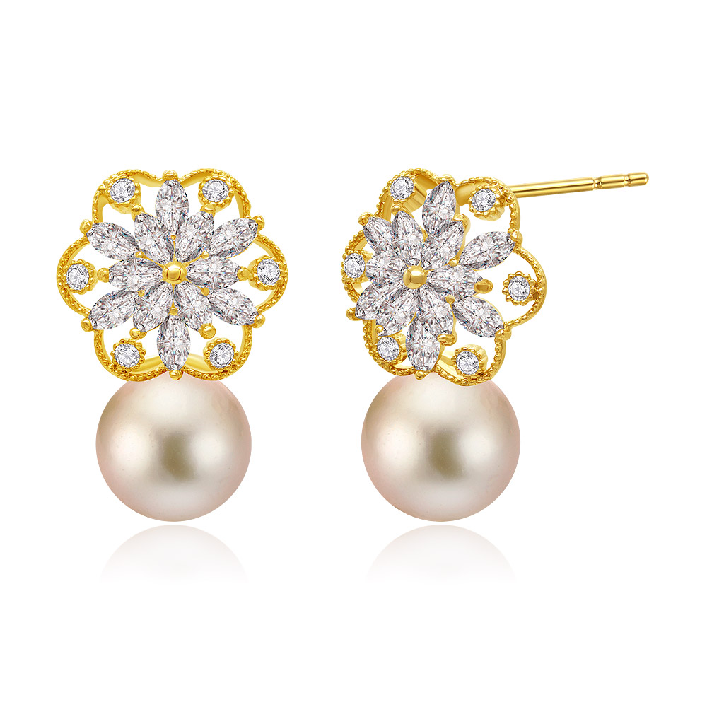 Detailed view of the Dangle With Delight Pearl Studs