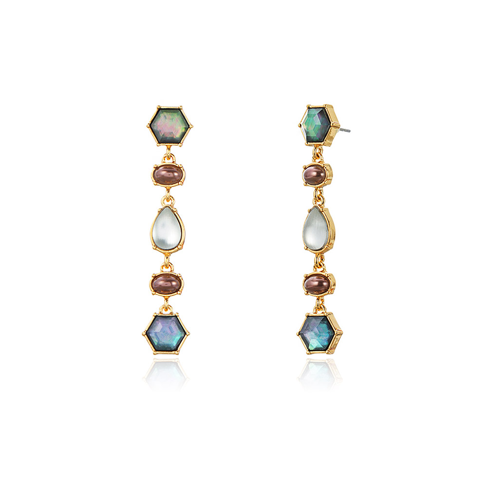 Detailed view of the Long Drop Statement Vintage Earrings with faux pearls and acrylics