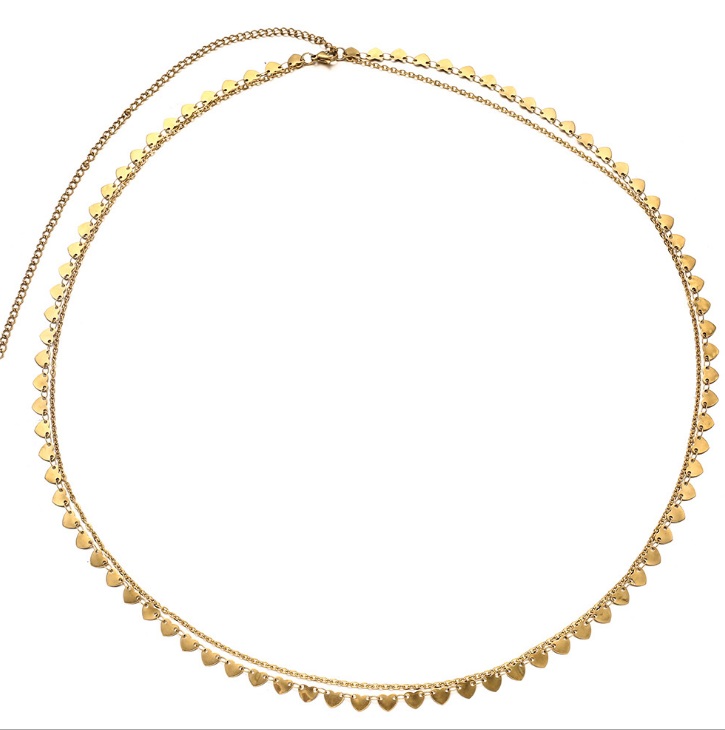 Close-up of the gold double-layered heart charm necklace