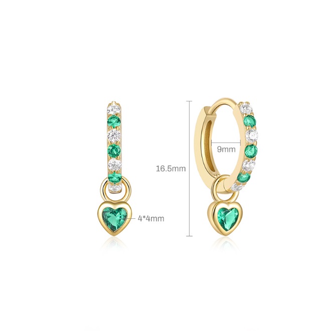 Detailed craftsmanship of the 925 Sterling Silver Emerald Hoop Dangle Heart Earrings