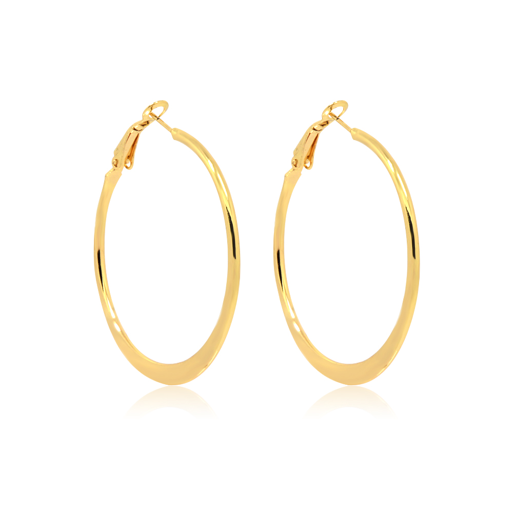 Close-up of the Gold Hoop Polished Flat Earrings
