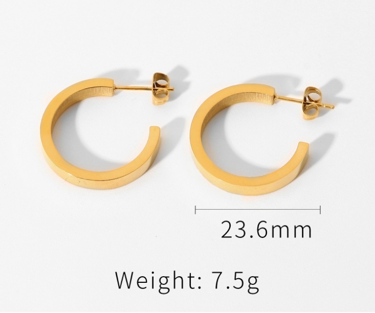 Detailed specifications of the 18k gold plated hoop earrings, showing 23.6mm dimension.