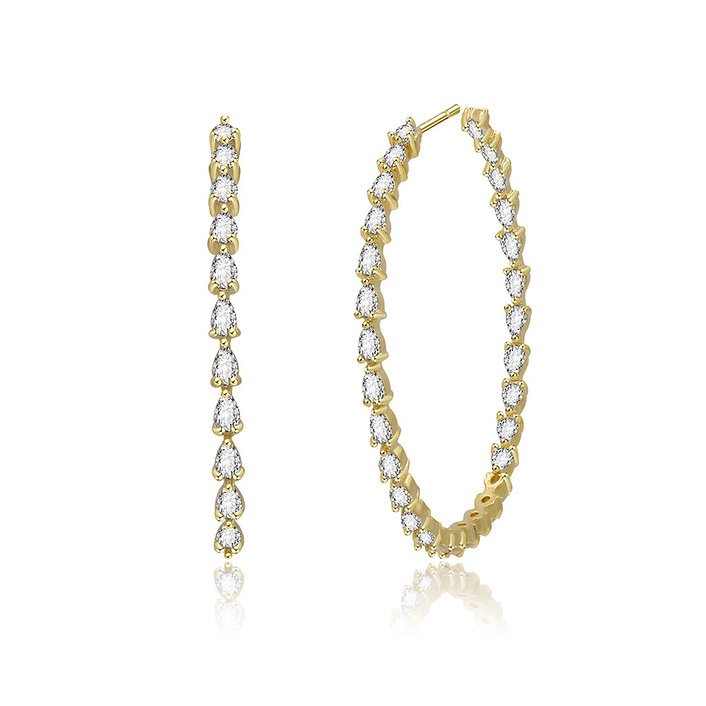 Side view of Gold Marquise Half Hoop Earrings with clear gemstones