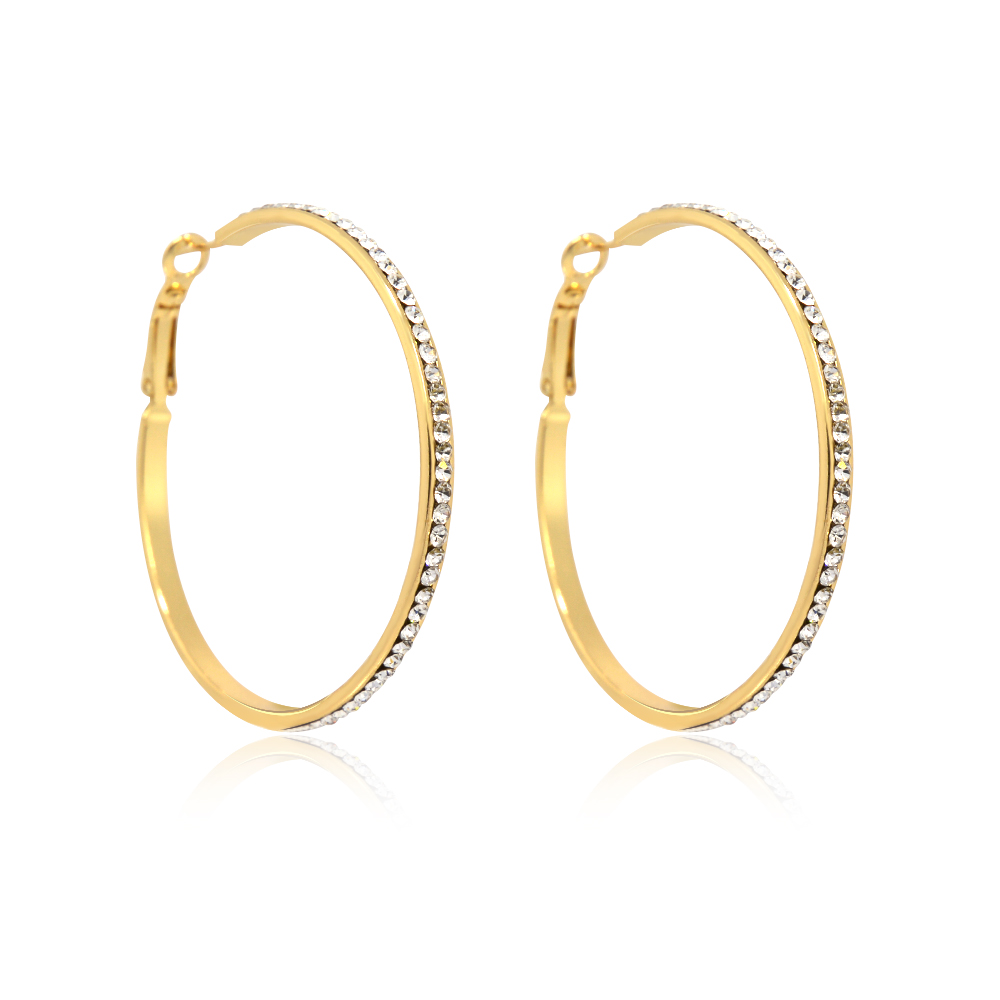 Close-up of the Gold Hoop Crystal Earrings showcasing the brilliant Czech crystals.