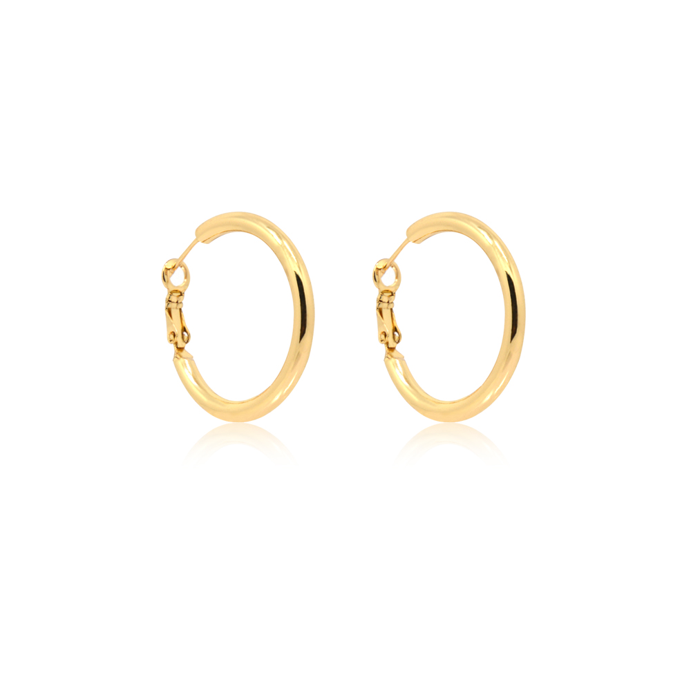 Close-up view of the hinged clasp on the Gold Continuous Endless Hoop Earrings