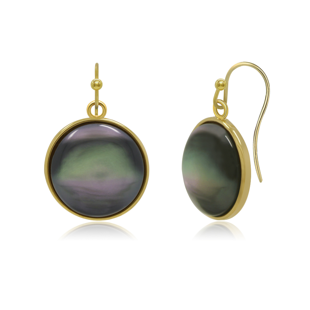 Detailed view of the Natural Cat's Eye Rainbow Earrings showing the iridescent stone