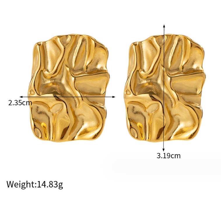 Detailed dimensions and specifications for the gold stainless steel earrings.