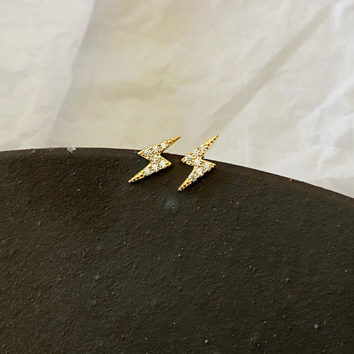 Gold Pave Zircon Lightning Stud Earrings