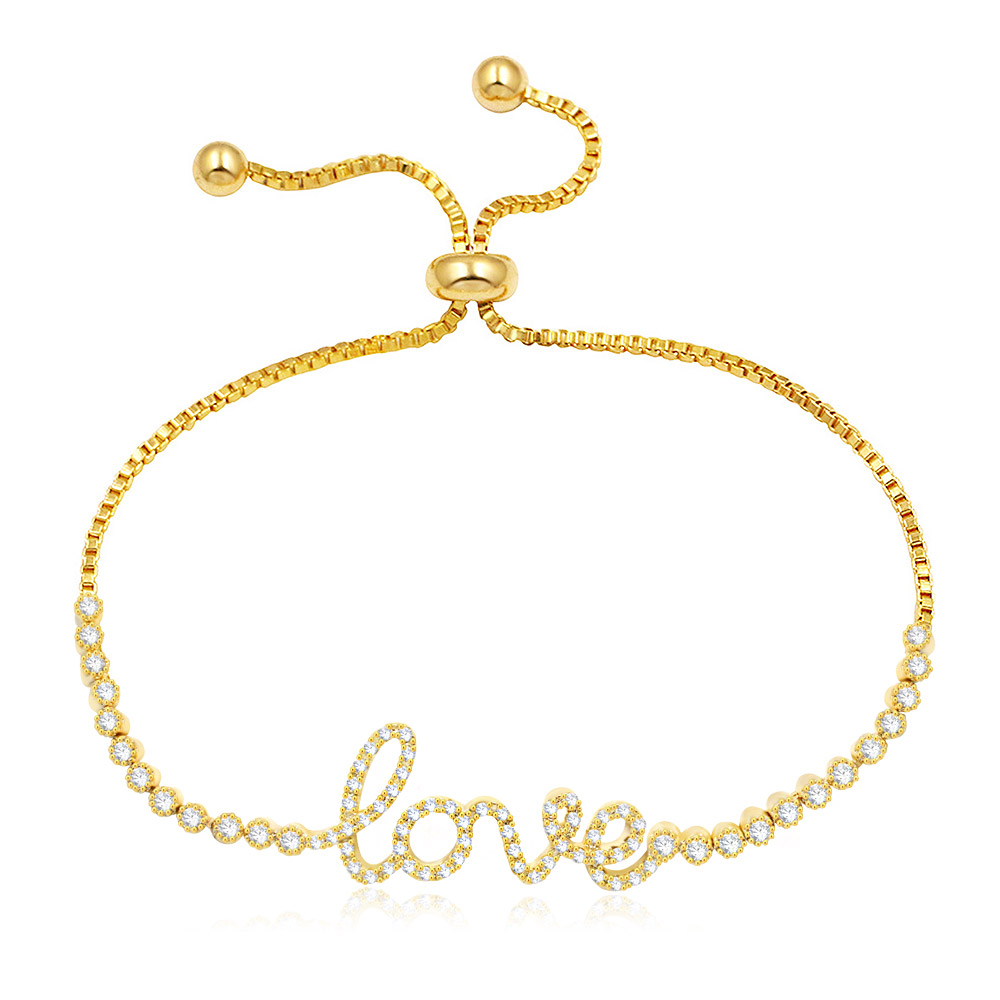 Detailed view of the Love Letter Adjustable Cubic Zircon Bracelet on a neutral background