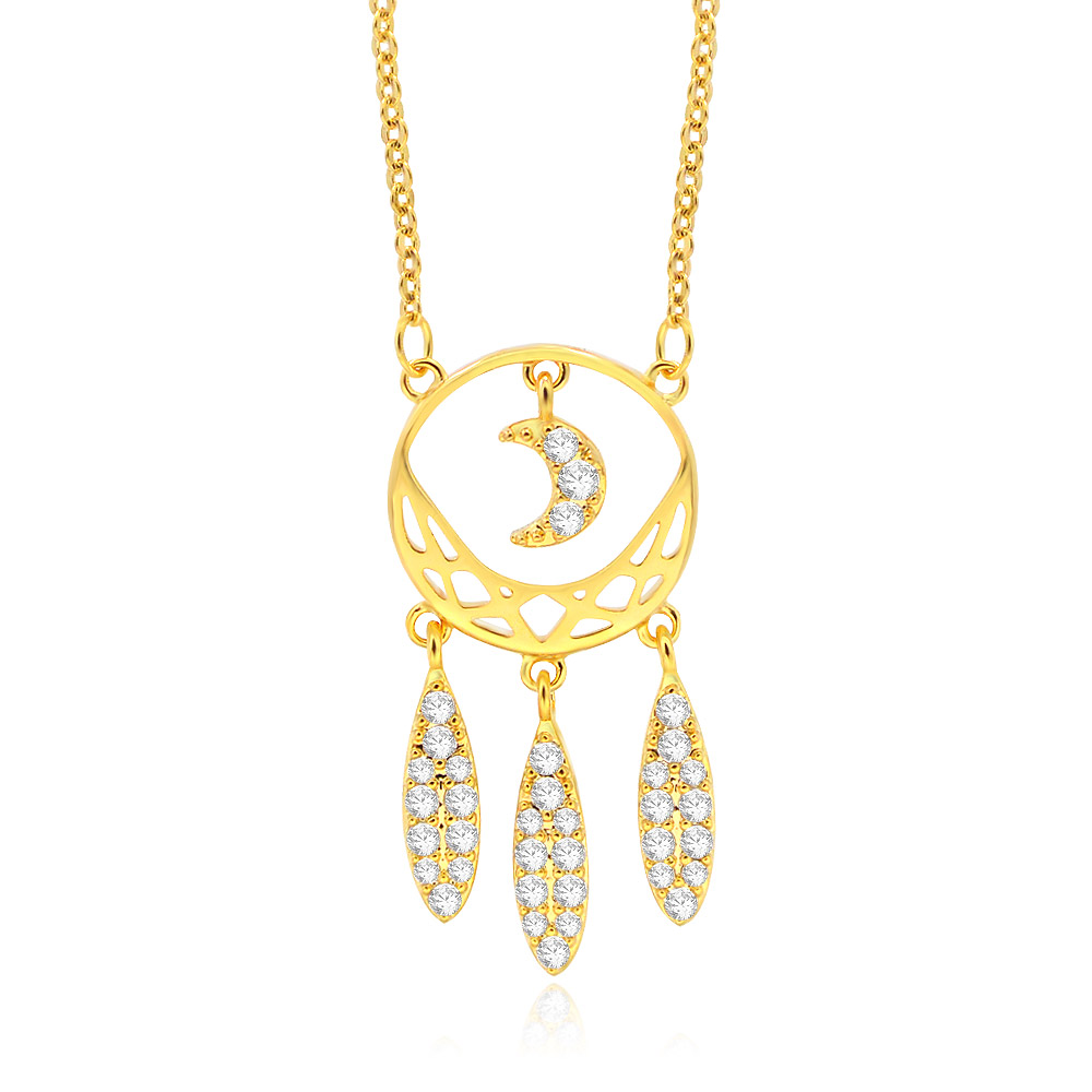 Close-up of the dream catcher pendant with cubic zirconia