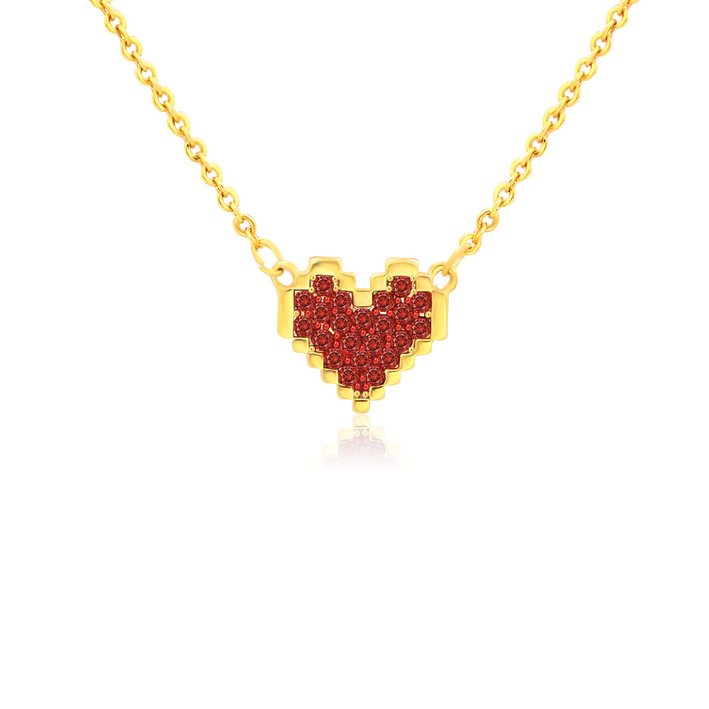 Detailed view of the pixelated red heart pendant