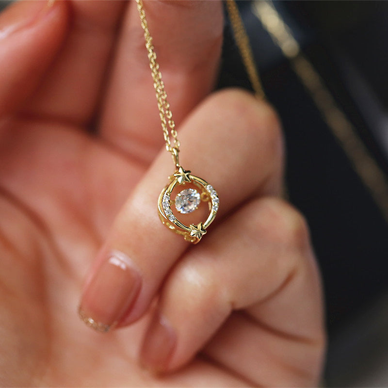 Detailed view of the 925 sterling silver dancing star zircon pendant.