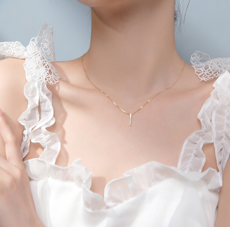 Model showcasing the elegant 925 Sterling Silver Ridged Cubic Zirconia Necklace