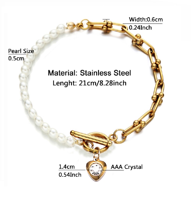 Detailed view of the bracelet's toggle clasp and heart charm