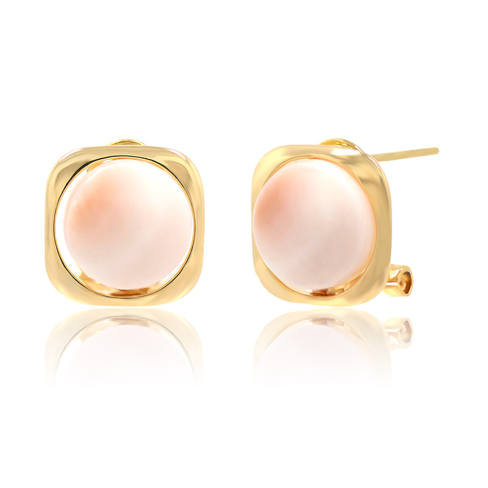 Detailed front and back view of the Square Shell Clip Earring showcasing the omega clip mechanism.