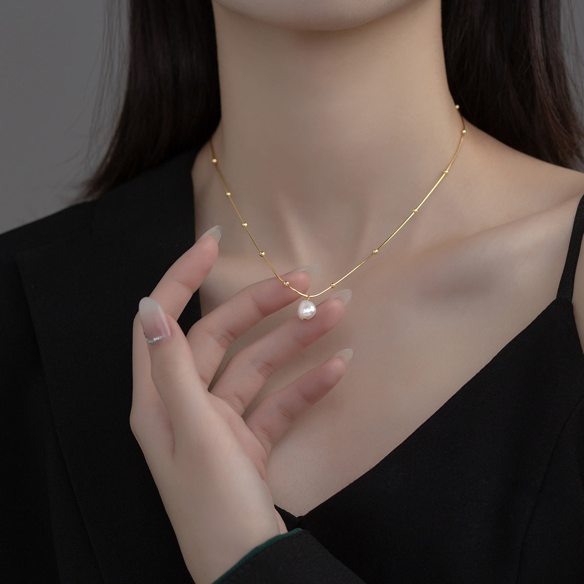 Gold finish 925 sterling silver baroque pearl necklace