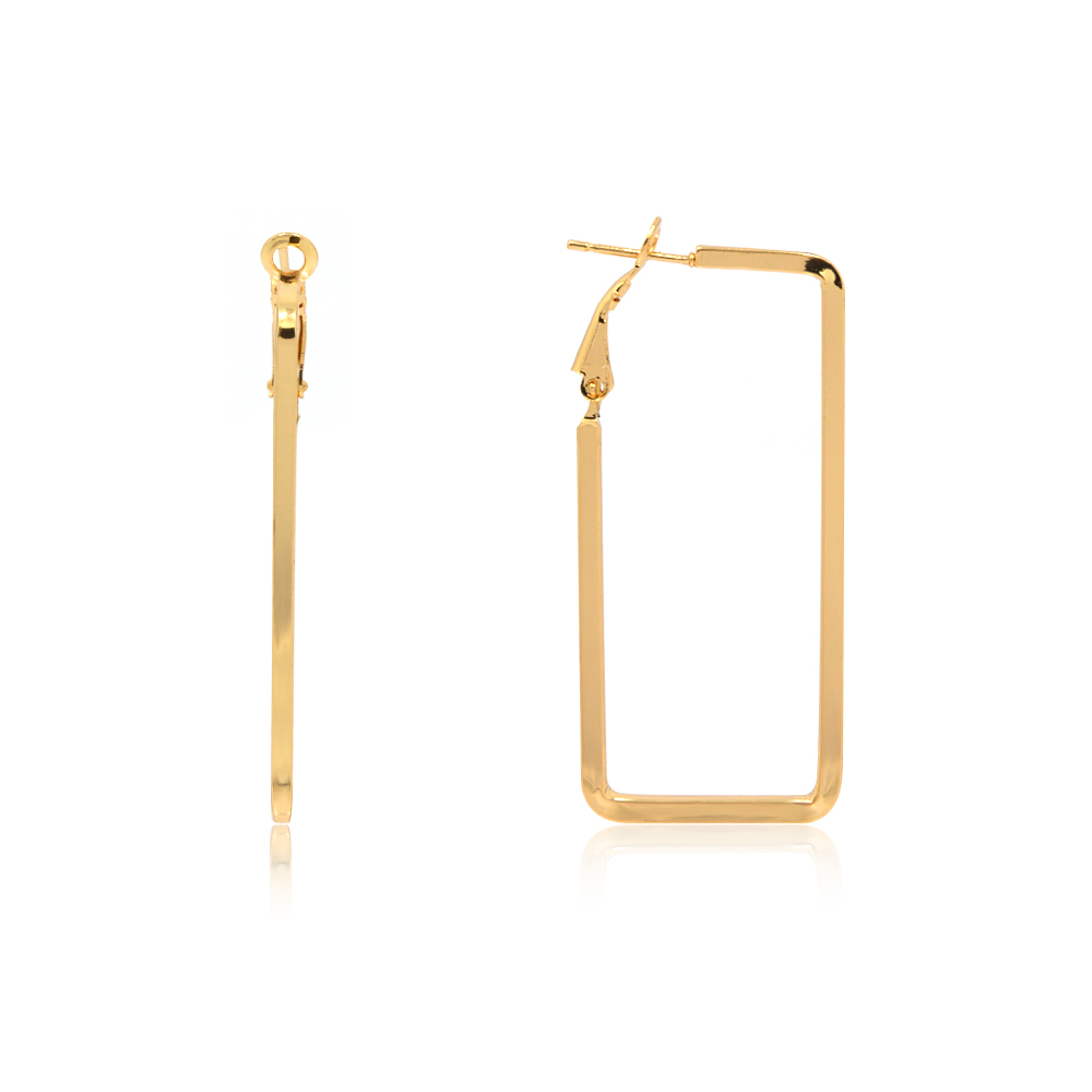 Front view of the gold finish rectangular hoop earrings