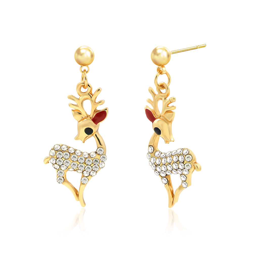 Close-up of the Rudolph Reindeer Ear Studs with red and black epoxy details