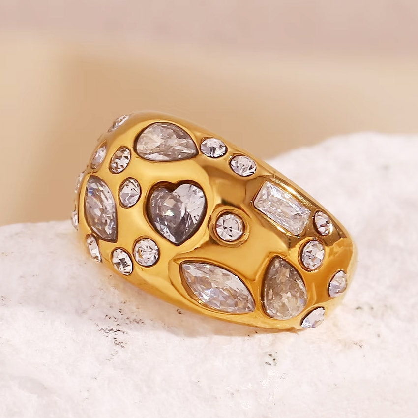Detailed close-up of the Pave Zircon Heart Dome Ring