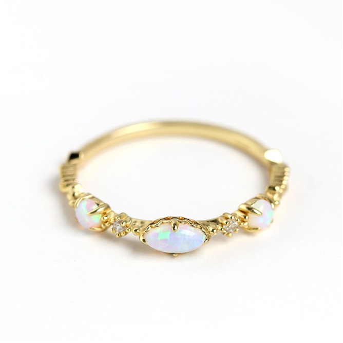 Detailed view of the 925 Sterling Silver Opal Ring showcasing its fine craftsmanship and opal stones.