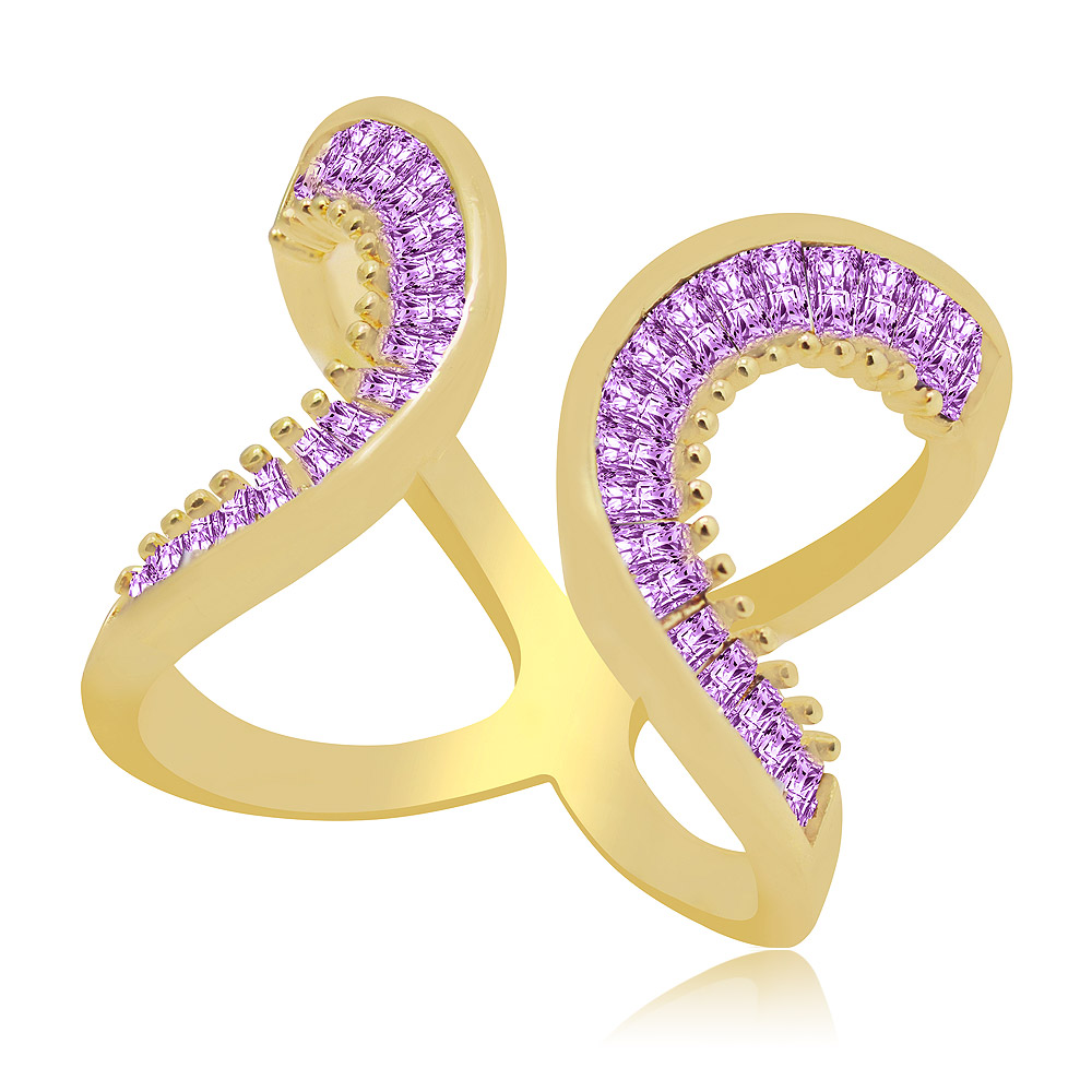 A detailed close-up of the Amethyst Purple Contemporary Ring on a reflective surface.