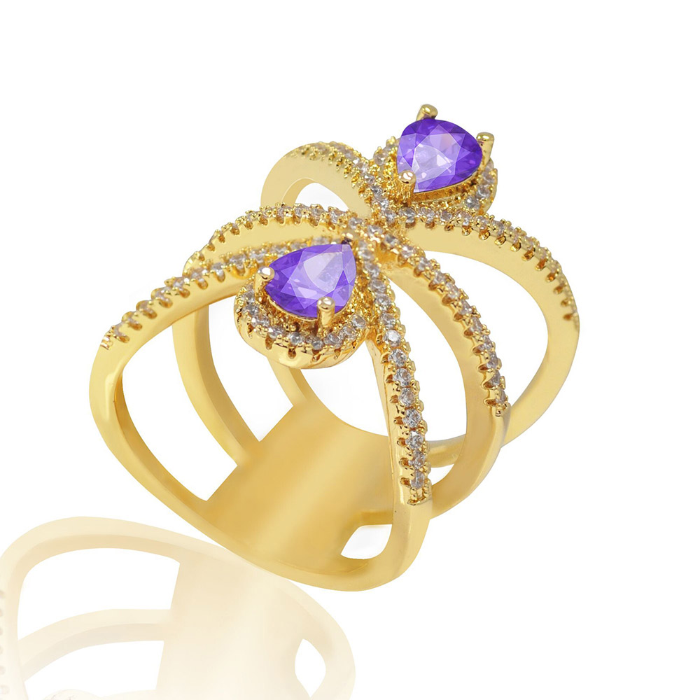 Detailed view of the purple cocktail wide ring's craftsmanship