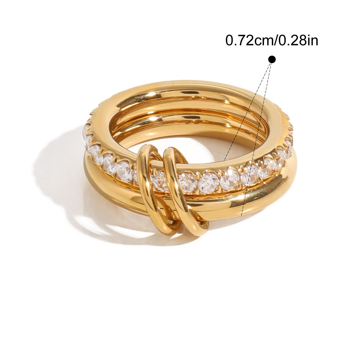 Detailed view of a gold PVD plated ring with measurements