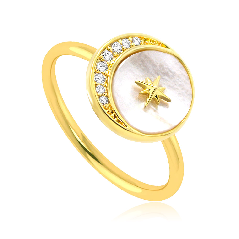 Detailed view of the Star Moon Shell Ring's craftsmanship