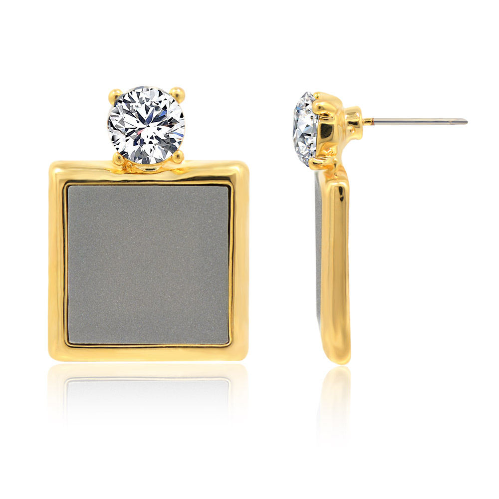 Detailed view of the Square Geometry Acrylic Drop Earrings' craftsmanship