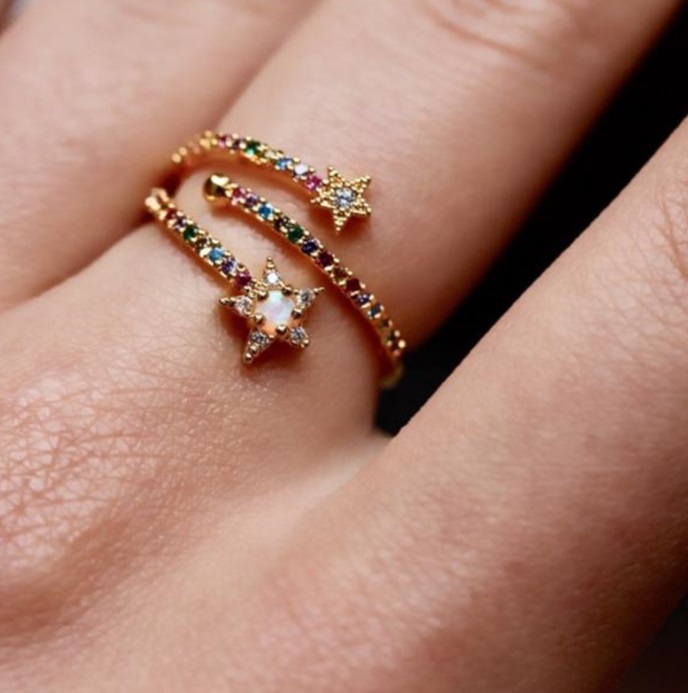 Detailed view of the Double Stars Multi Color CZ Ring on a neutral background