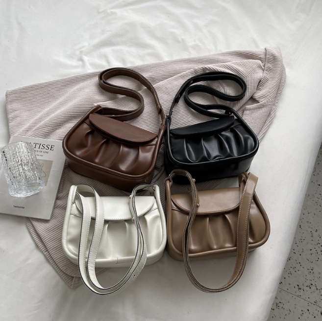 Four color options for the soft PU leather cross body bag: brown, black, white, and beige.