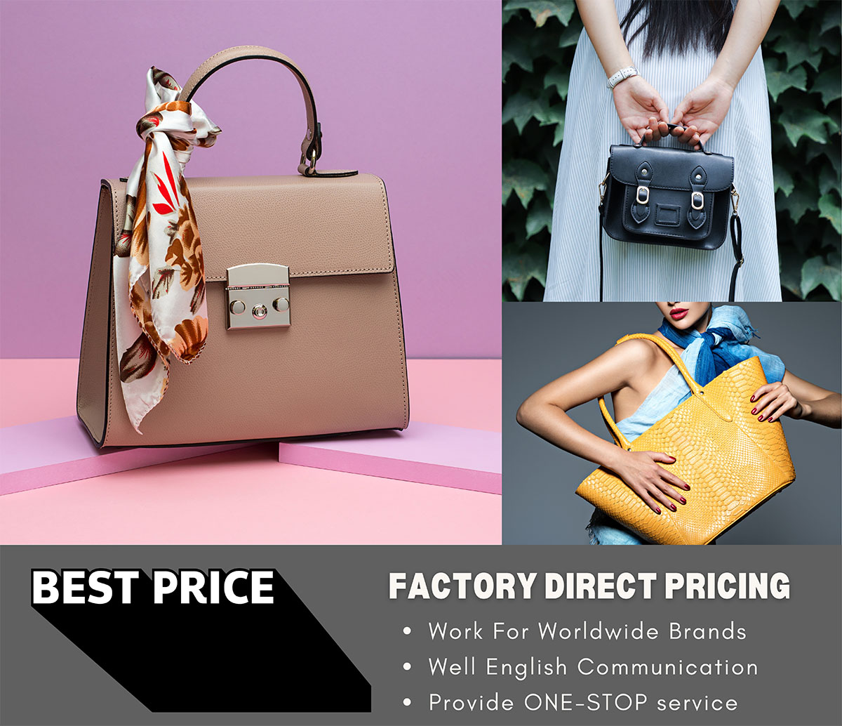 A showcase of different handbag styles available for wholesale with factory-direct pricing.