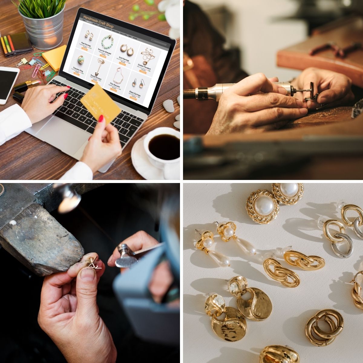 An overview of the stainless steel jewelry OEM process from design to production, with various tools and components laid out.