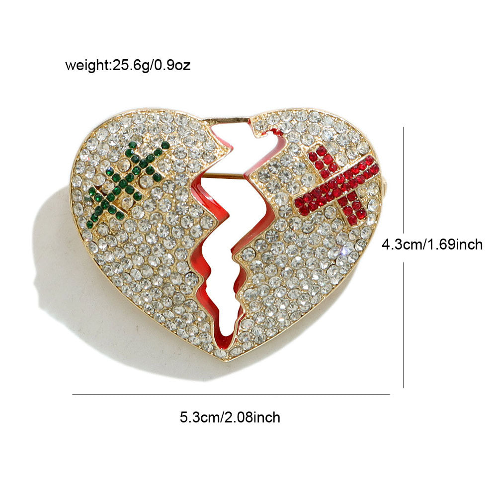 Dimensions of the Rhinestone Cracked Heart Brooch