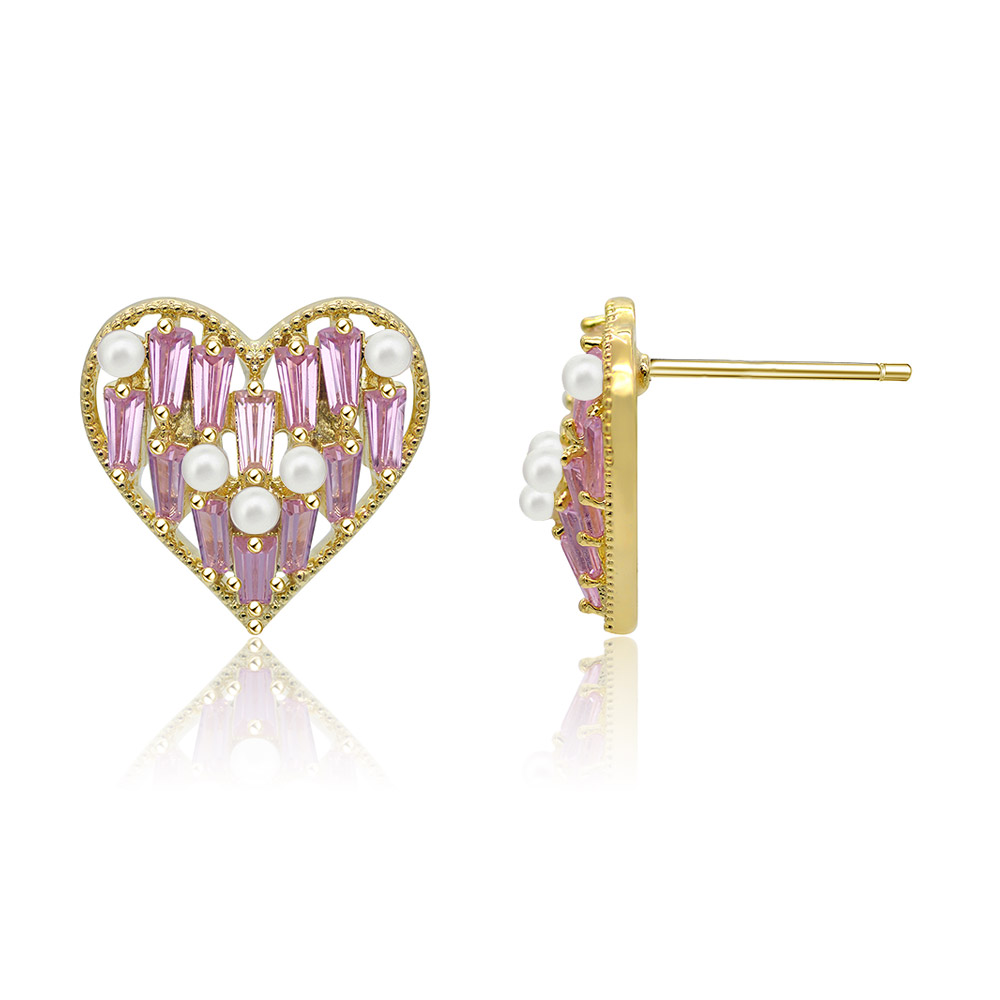 A detailed look at the craftsmanship of the pink heart earrings