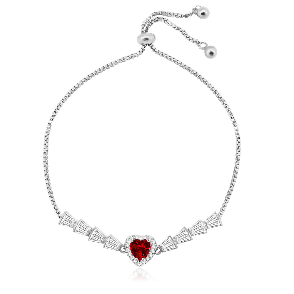 Detailed view of the Red & White Heart Shape Tennis Bracelet on a neutral background