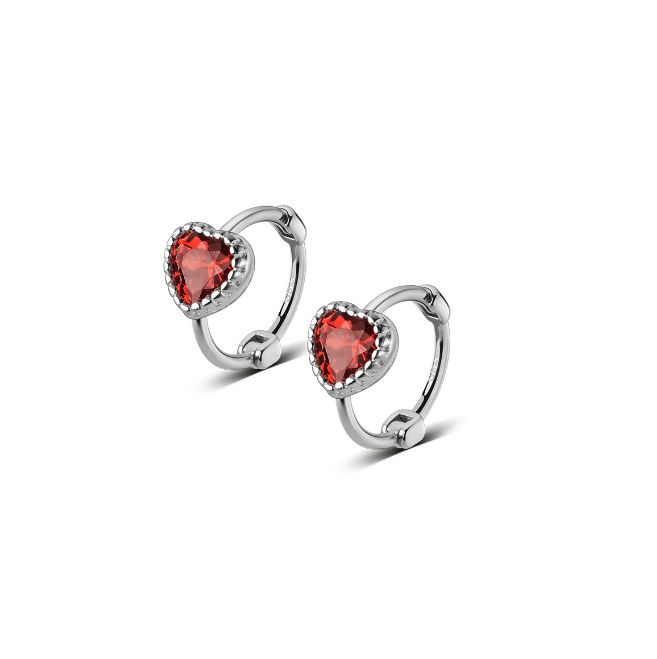 A pair of 925 sterling silver hoop earrings with vibrant red cubic zirconia stones