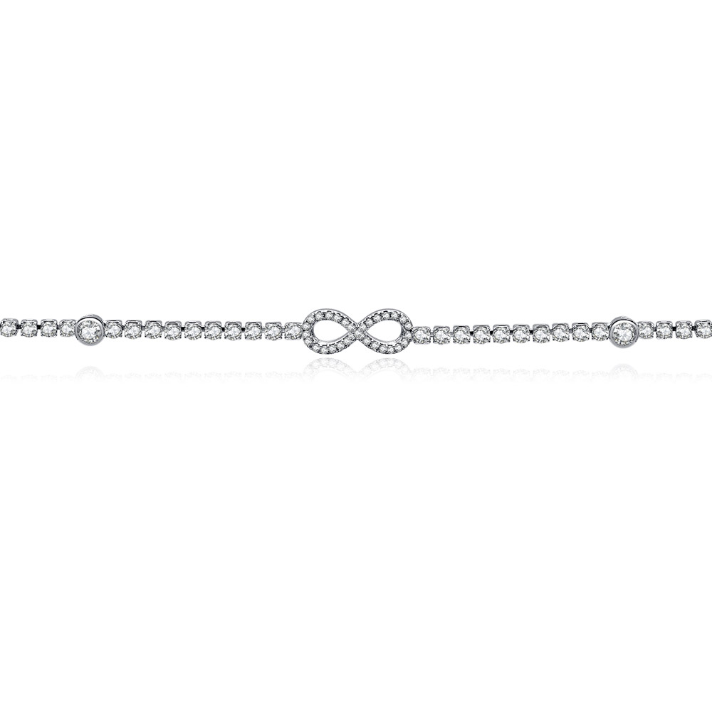 Detailed view of the infinity symbol on the tennis bracelet