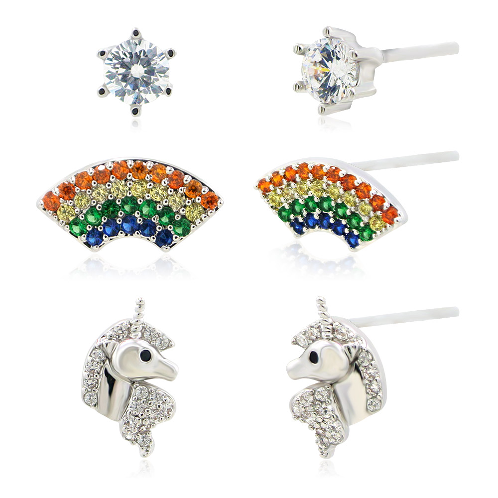 Collection view of the Star Unicorn and Rainbow stud earrings set