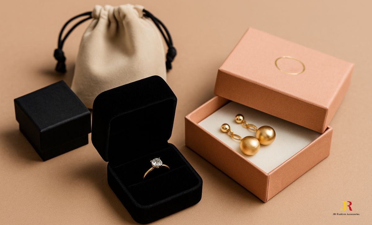Elegant custom jewelry packaging with logo, ribbon, and eco-friendly materials