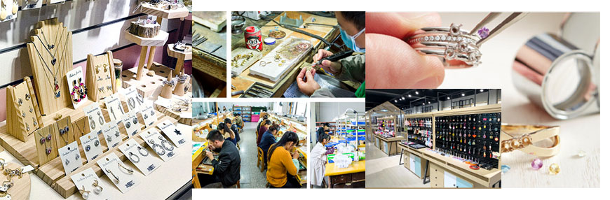 Collage showing the jewelry workshop and retail store of JR Fashion Accessories