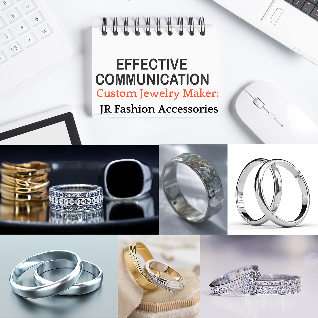 Showcase of custom rings by JR Fashion Accessories, highlighting their manufacturing capabilities.
